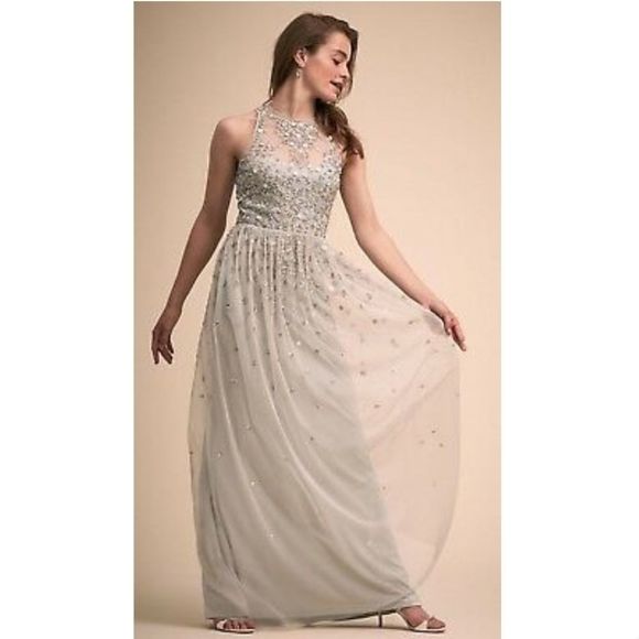 ✨Anthropologie ✨Gorgeous Special Occasion ✨ Silver Sequins Embroidered Dress - Picture 1 of 4